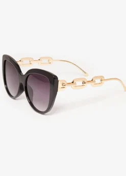 Online Ashley Stewart Chain Trimmed Cat Eye Sunglasses Black