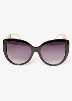 Online Ashley Stewart Chain Trimmed Cat Eye Sunglasses Black
