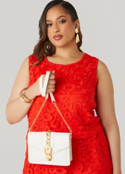 New Ashley Stewart Chain Trimmed Faux Leather Bag White