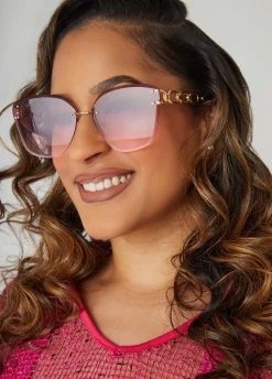 Outlet Ashley Stewart Chain Trimmed Rimless Sunglasses Pink