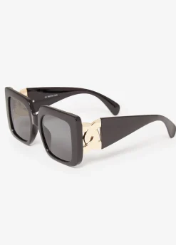 New Ashley Stewart Chain Trimmed Square Sunglasses Black