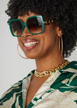 Outlet Ashley Stewart Chain Trimmed Tinted Sunglasses Green
