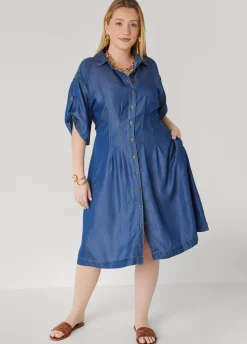 Discount Ashley Stewart Chambray A Line Shirtdress Denim