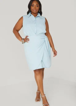 Discount Ashley Stewart Chambray Wrap Shirtdress Denim