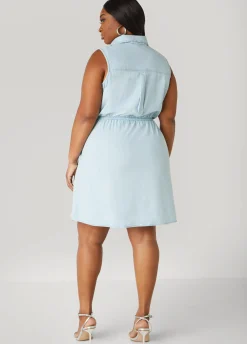 Discount Ashley Stewart Chambray Wrap Shirtdress Denim