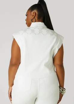 Sale Ashley Stewart Checked Crystal Denim Vest White