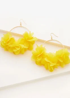 New Ashley Stewart Chiffon Flower Earrings Lemon Drop