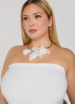 Clearance Ashley Stewart Chiffon Flower Petal Collar White