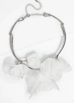 Clearance Ashley Stewart Chiffon Flower Petal Collar White