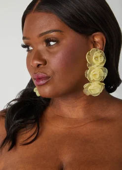 Clearance Ashley Stewart Chiffon Petal And Crystal Earrings Lemon Drop