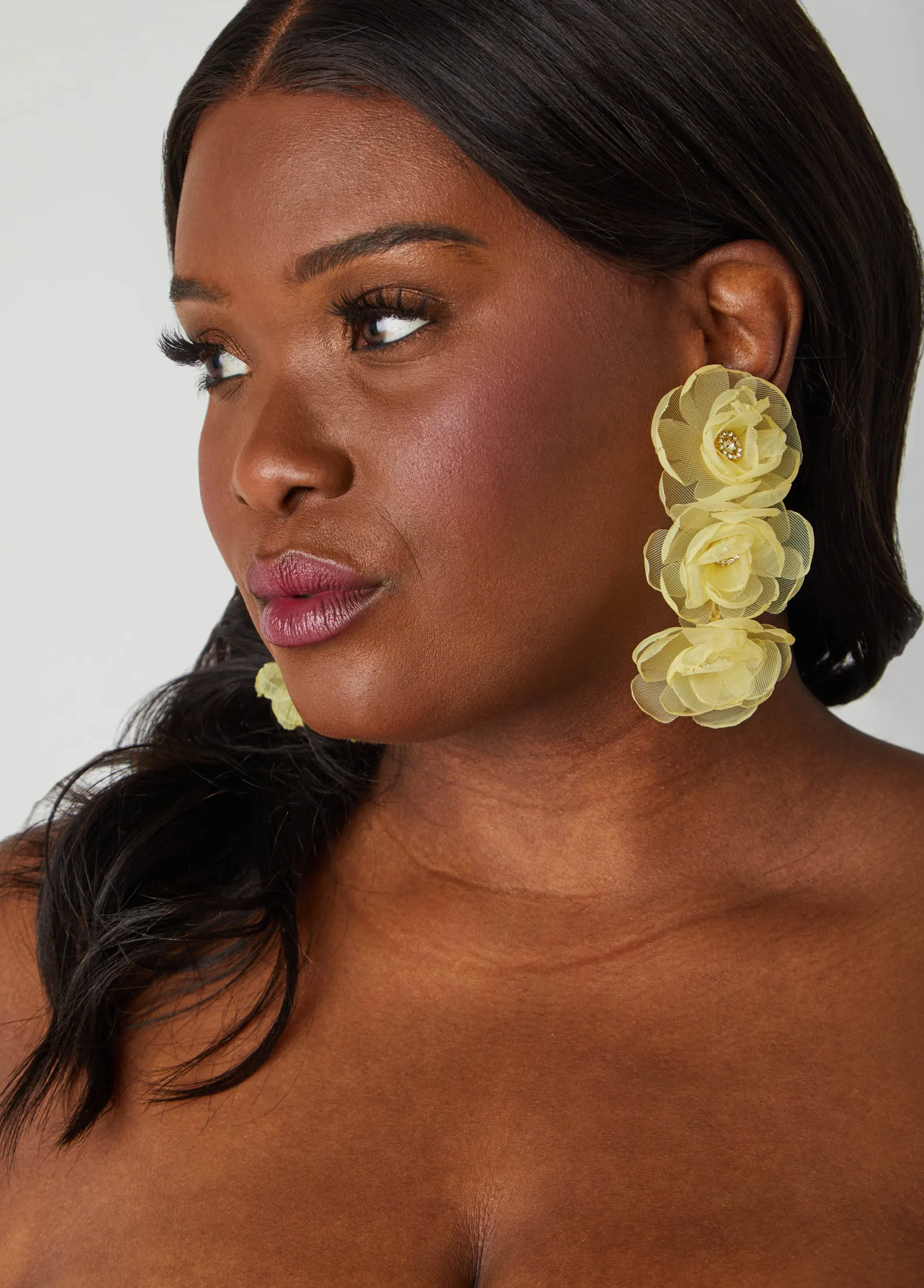 Clearance Ashley Stewart Chiffon Petal And Crystal Earrings Lemon Drop