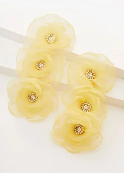 Clearance Ashley Stewart Chiffon Petal And Crystal Earrings Lemon Drop