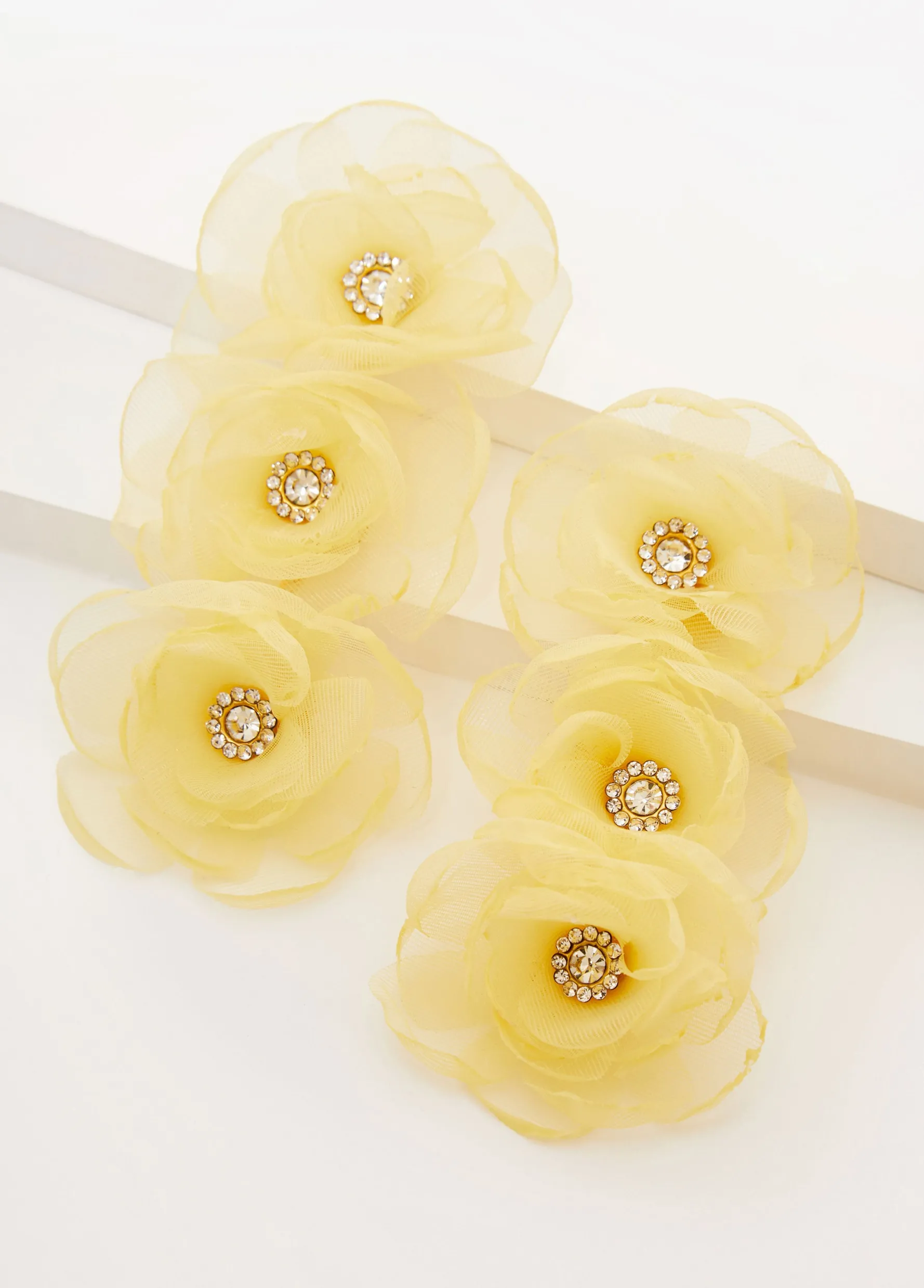 Clearance Ashley Stewart Chiffon Petal And Crystal Earrings Lemon Drop