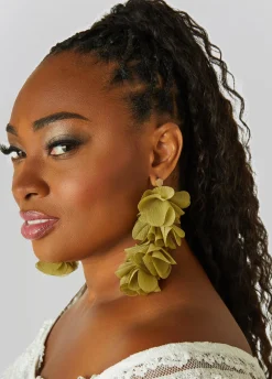 Clearance Ashley Stewart Chiffon Petal And Crystal Earrings MOSS