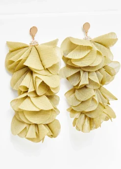 Clearance Ashley Stewart Chiffon Petal And Crystal Earrings MOSS
