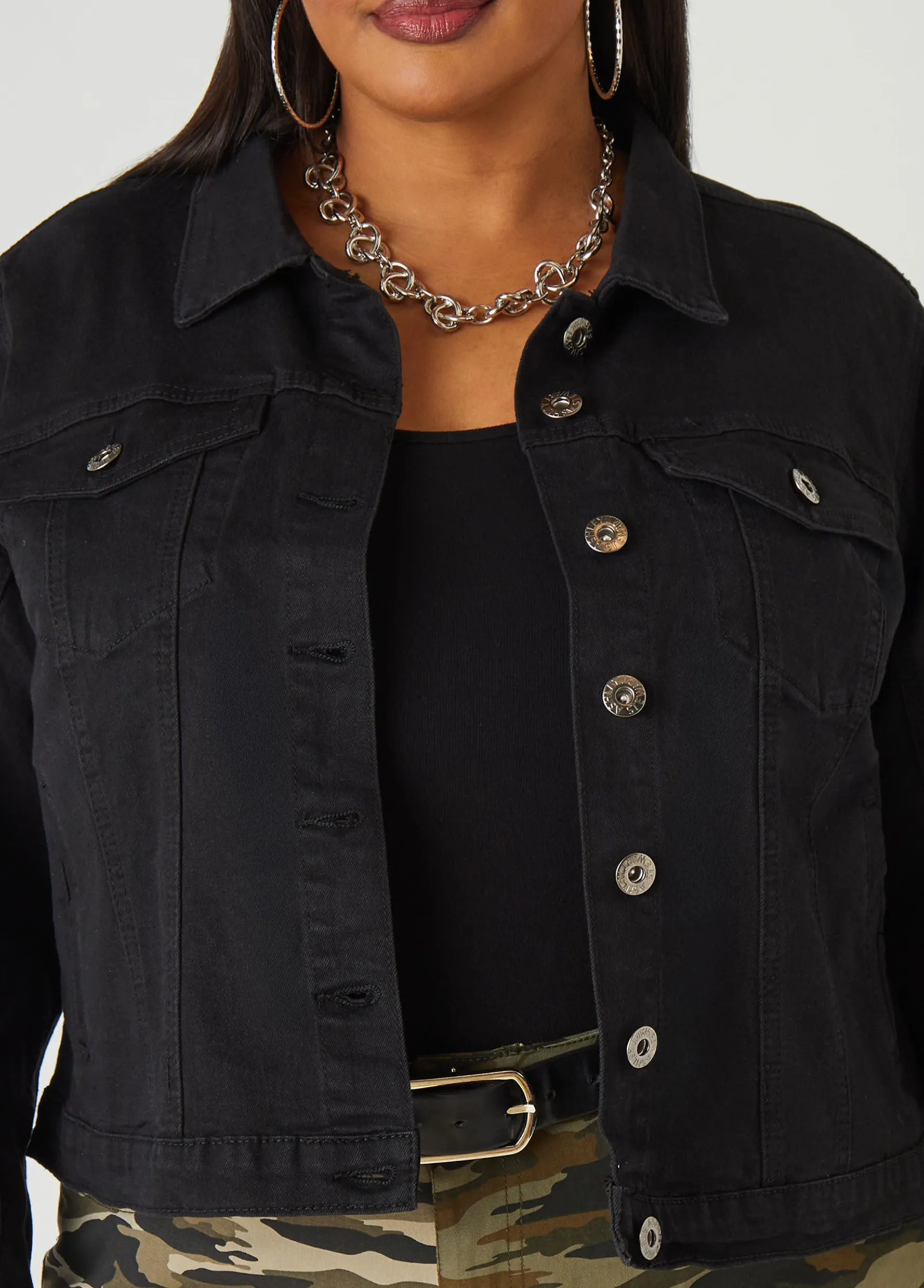 Best Ashley Stewart Classic Stretch Denim Jacket Black