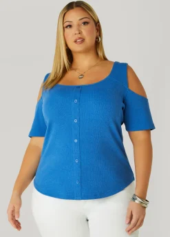 Hot Ashley Stewart Cold Shoulder Button Detailed Top Riviera