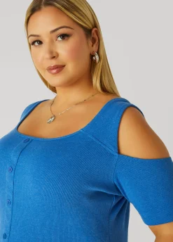 Hot Ashley Stewart Cold Shoulder Button Detailed Top Riviera