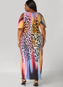 Fashion Ashley Stewart Cold Shoulder Leopard Maxi Dress Black Animal