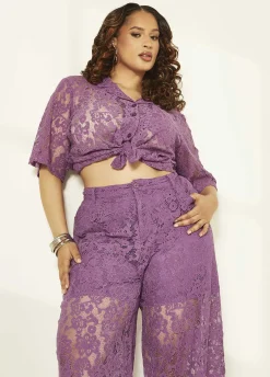 Hot Ashley Stewart Corded Lace Shirt Purple Magic