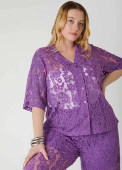 Hot Ashley Stewart Corded Lace Shirt Purple Magic