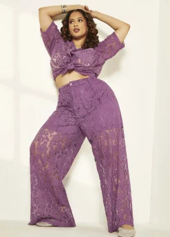 Clearance Ashley Stewart Corded Lace Straight Leg Pants Purple Magic