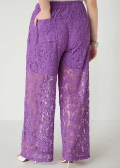 Clearance Ashley Stewart Corded Lace Straight Leg Pants Purple Magic