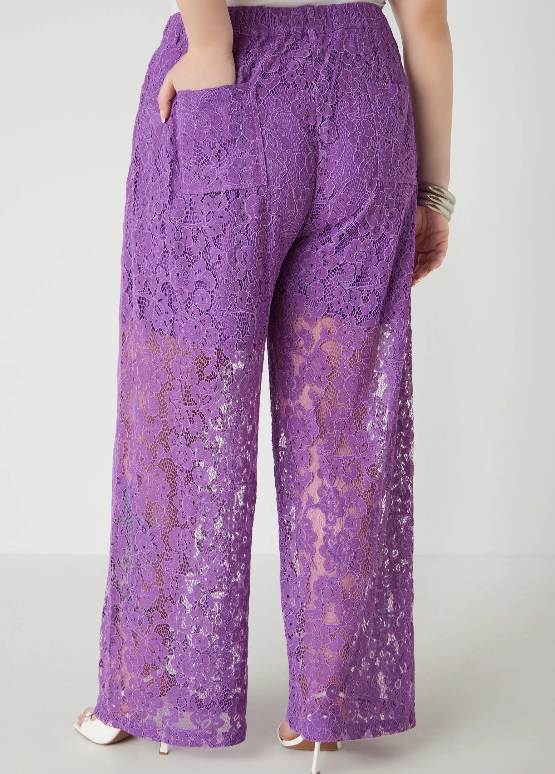 Clearance Ashley Stewart Corded Lace Straight Leg Pants Purple Magic