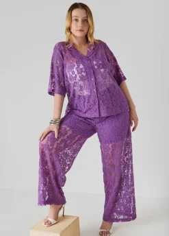 Clearance Ashley Stewart Corded Lace Straight Leg Pants Purple Magic