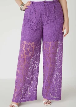 Clearance Ashley Stewart Corded Lace Straight Leg Pants Purple Magic