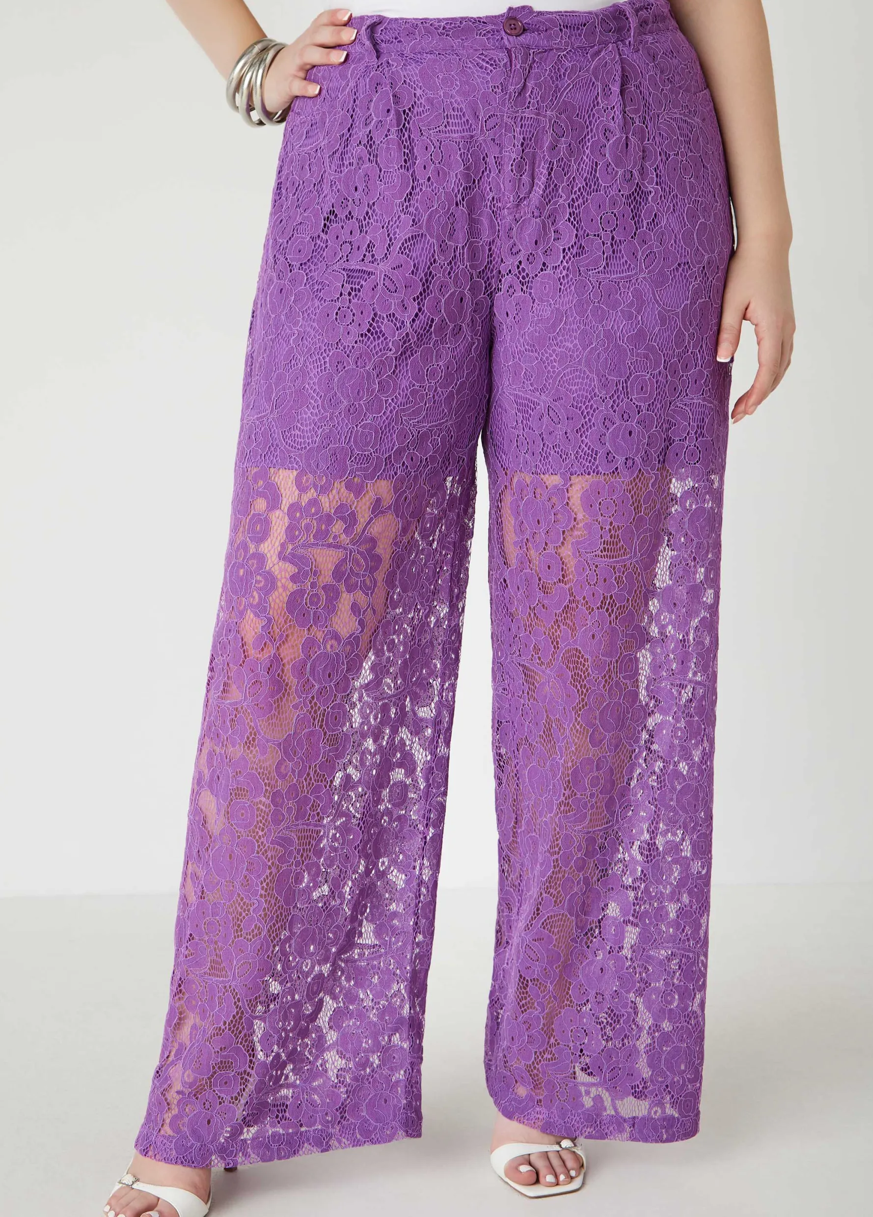 Clearance Ashley Stewart Corded Lace Straight Leg Pants Purple Magic