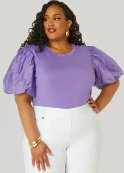 Discount Ashley Stewart Cotton Paneled Jersey Top