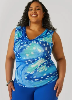 Outlet Ashley Stewart Cowl Neck Abstract Mesh Top Multi