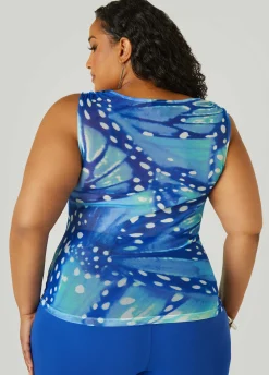 Outlet Ashley Stewart Cowl Neck Abstract Mesh Top Multi