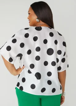 Online Ashley Stewart Cowl Neck Polka Dot Blouse White Black