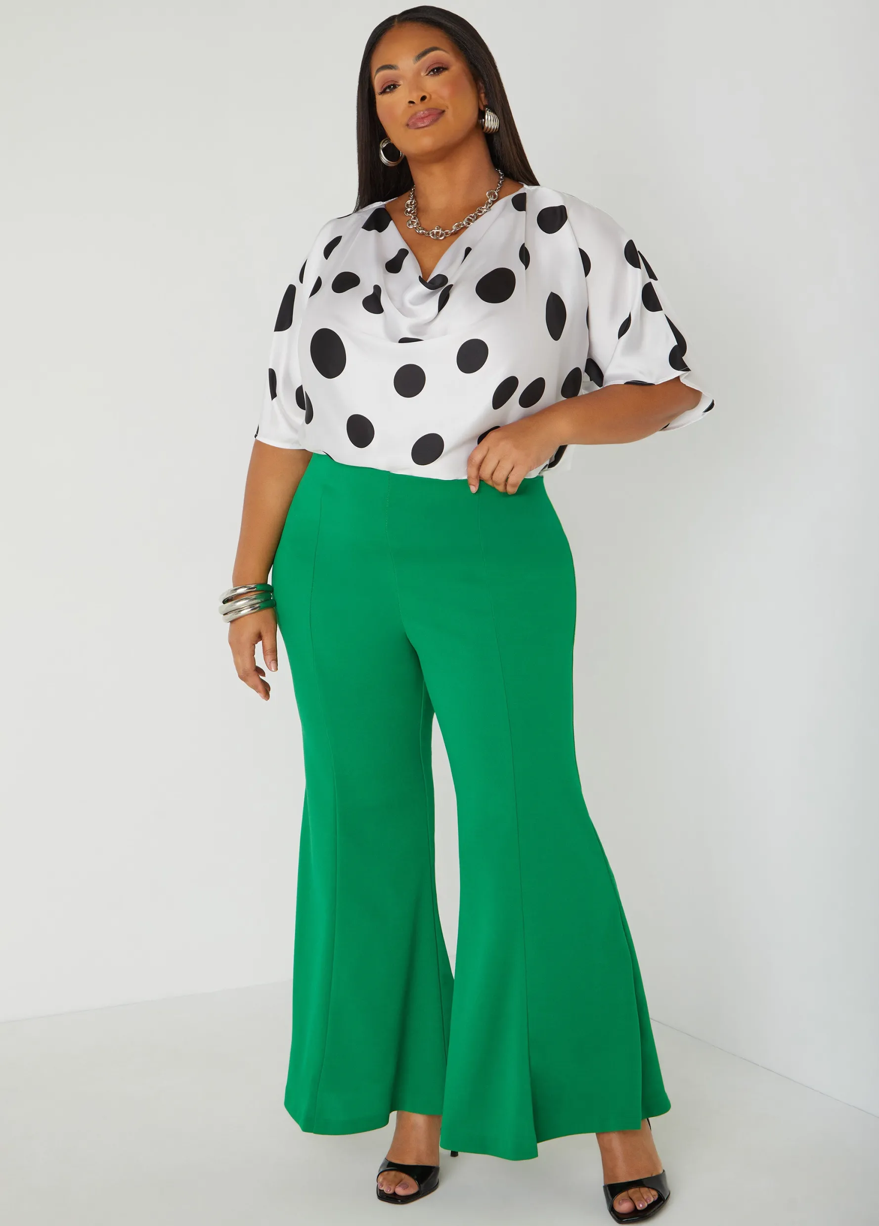 Online Ashley Stewart Cowl Neck Polka Dot Blouse White Black