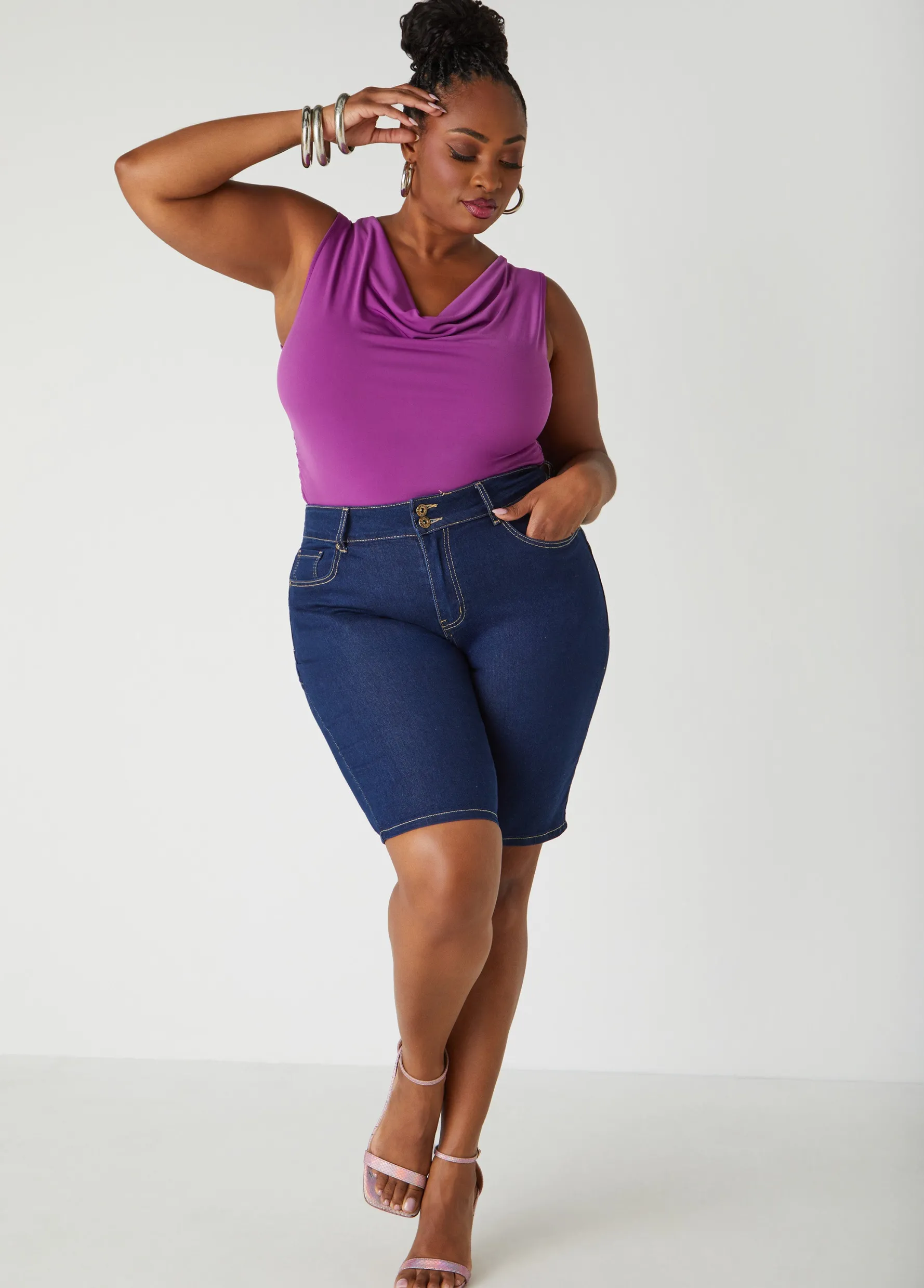 Outlet Ashley Stewart Cowl Neck Ruched Knit Top