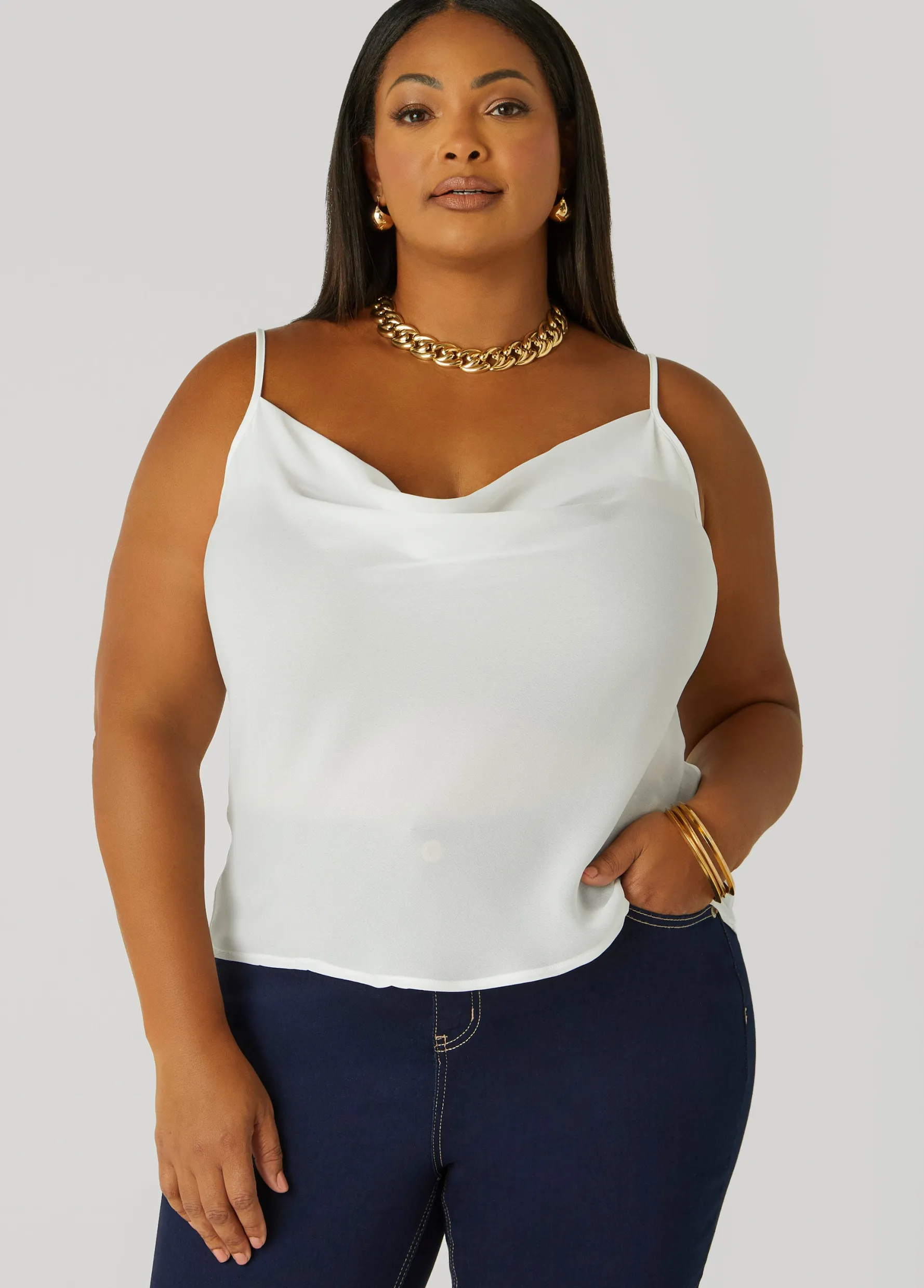 Clearance Ashley Stewart Cowl Neck Tank White