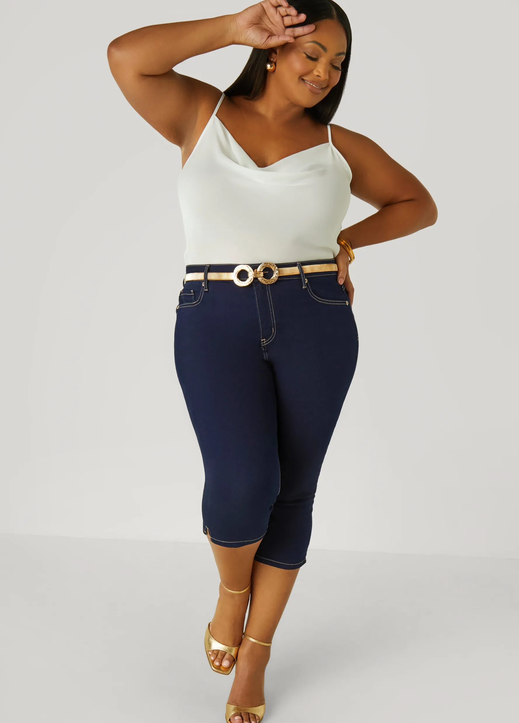 Clearance Ashley Stewart Cowl Neck Tank White