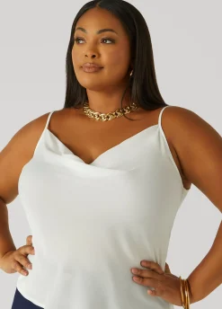 Clearance Ashley Stewart Cowl Neck Tank White