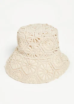 Sale Ashley Stewart Crochet Bucket Hat Tapioca Cream