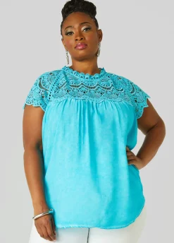 Sale Ashley Stewart Crochet Paneled Blouse