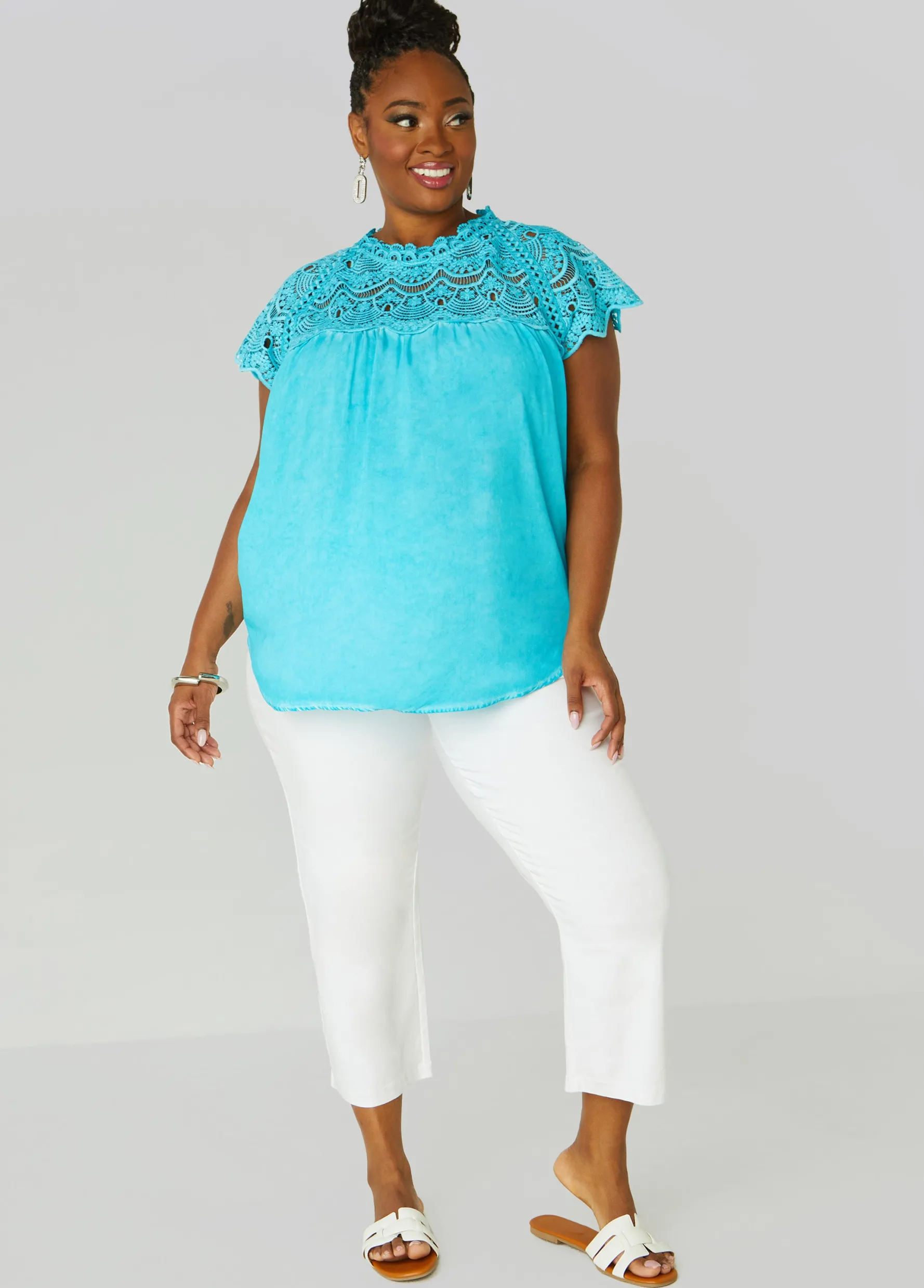Sale Ashley Stewart Crochet Paneled Blouse