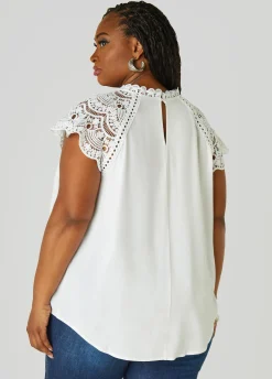 Sale Ashley Stewart Crochet Paneled Blouse