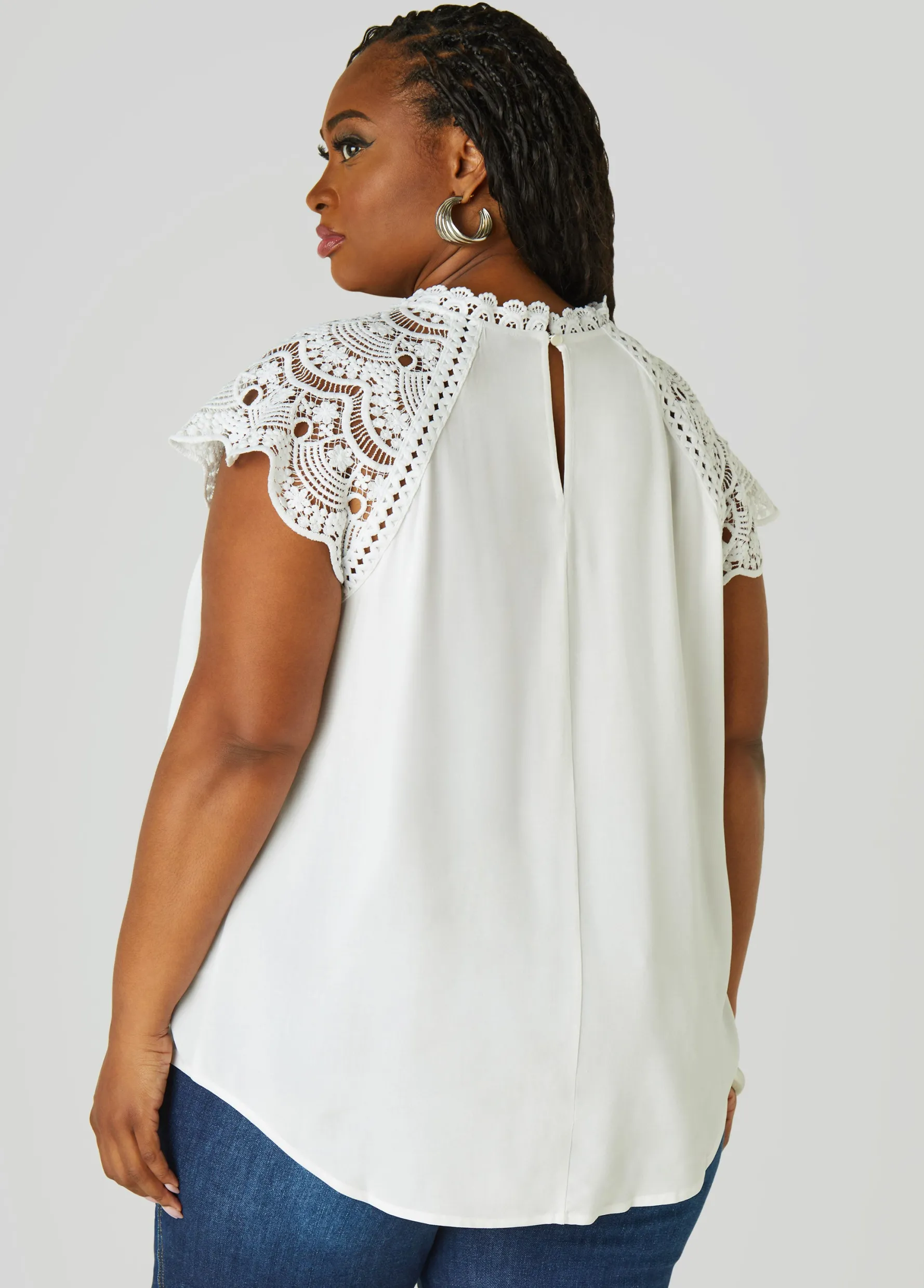 Sale Ashley Stewart Crochet Paneled Blouse