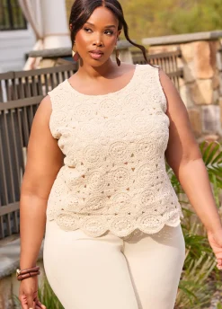 Best Ashley Stewart Crochet Paneled Jersey Tank Ivory