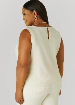 Best Ashley Stewart Crochet Paneled Jersey Tank Ivory