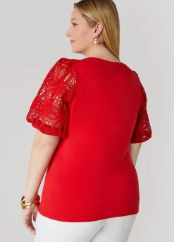 Best Ashley Stewart Crochet Sleeved Jersey Tee Aura Orange