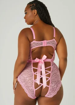 Outlet Ashley Stewart Crotchless Lace Bodysuit Pink