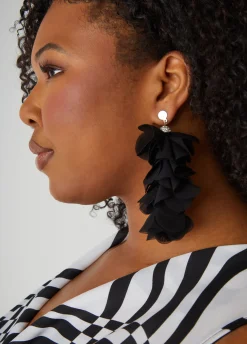 Hot Ashley Stewart Crystal & Chiffon Earrings Black